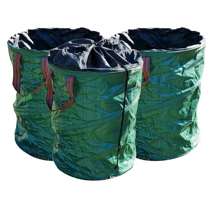 WEGREAT Lot De 3 Sacs à Déchets De Jardin Avec Couvercle - 120L Stables, Pliables Et Robusta - Parfait Pour Herbe, Feuilles, Haie Et Déchets Verts