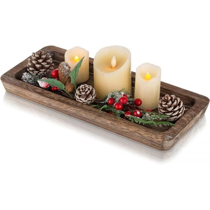 Plateau Rond En Bois Sur Pied - Support Décoratif Pour Table Basse, Entrée, Cuisine - Dimensions Environ 13 X 4,5 Cm
