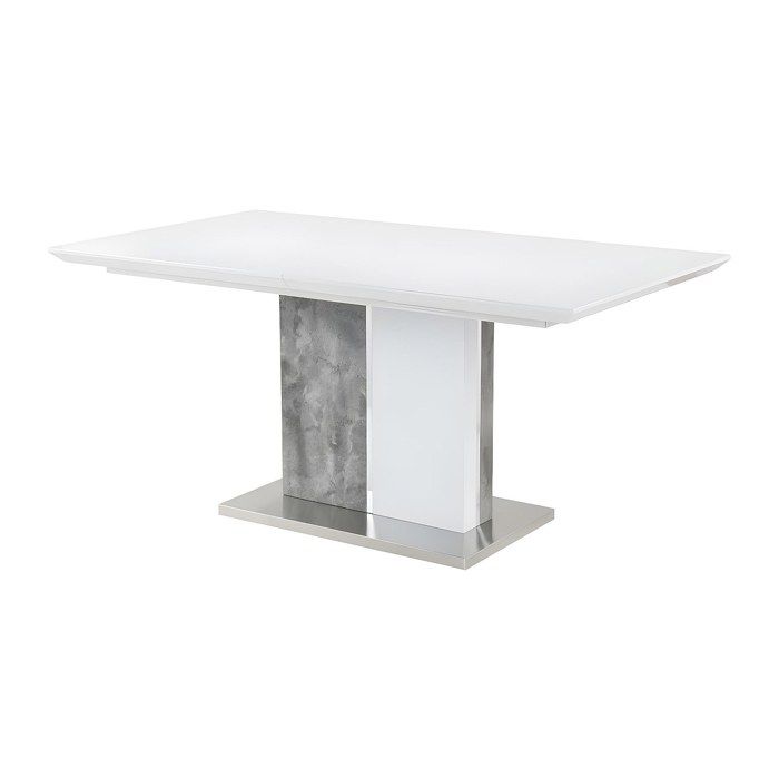Table à manger extensible - 6 à 8 personnes - MDF - Coloris : Blanc laqué et béton - EREN