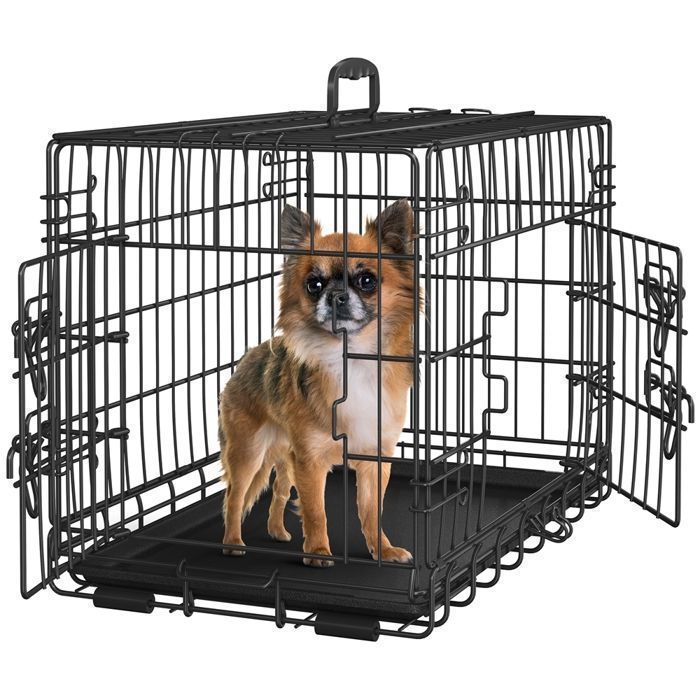 Comparer les prix de YAHEETECH Cage pour Chien Pliable 61,5 cm L × 41,5 cm l × 47 cm H en Fils Métalliques Caisse Chien avec Plateau Amovible Noir