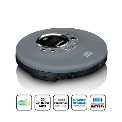 Lecteur CD Portable Grundig GCDP 8500 - Argent/Noir - Batterie 1800mAh (8h D'autonomie) - Compatible MP3, WMA, CD-R