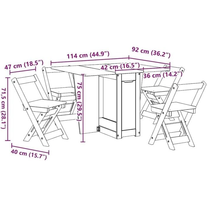 Ensemble Table Pliante Et 4 Chaises En Pin - Salon, Salle à Manger Gain De Place