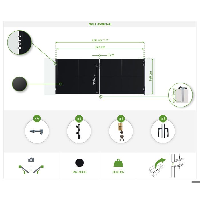 Portillon Jardin Acier NALI VELETA 1m X 1.4m Noir Mat - Design Moderne, Sécurisé, Motif Nature, Facile à Monter