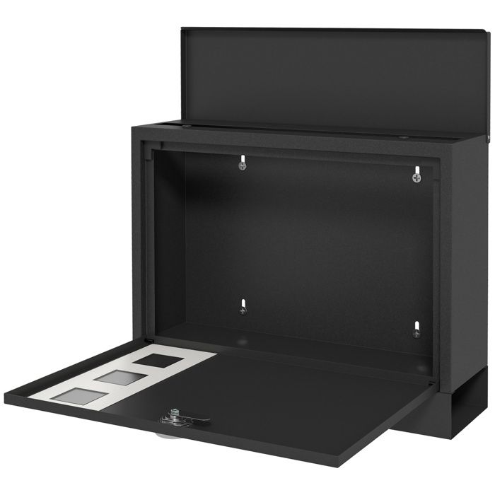 Boîte Aux Lettres Murale Moderne – Noir, Métal, Verrouillable – 36,5 X 11,5 X 29 Cm
