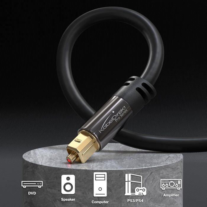 Câble Audio Optique Numérique Toslink 1,2m – Haut De Gamme, Blindé, Plaqué Or (neuf)