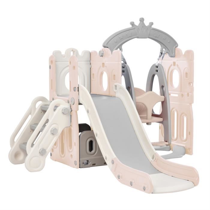 LZQ Toboggan 4 En 1 Pour Enfants Dès 1 An – Avec Panier Basket, Balançoire Et Structure Escalade – Intérieur Et Extérieur, Bleu, Stable Et Sécurisé