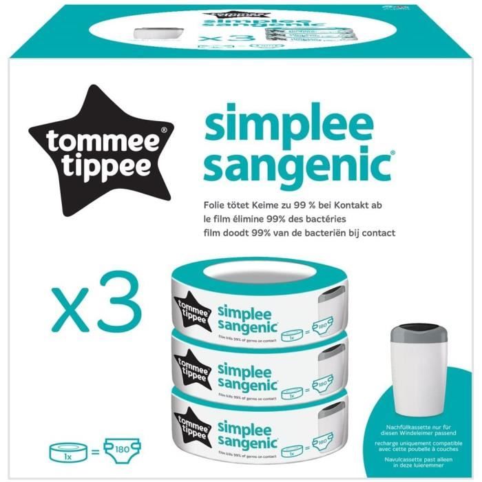 TOMMEE TIPPEE Lot de 6 Recharges de Poubelle a Couches pour Simplee  Sangenic, Protection Anti-Odeur et Anti-Germe