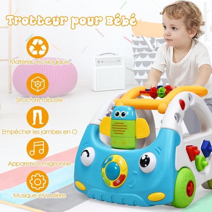 DREAMADE Trotteur Bébé Evolutif 3 en 1 Pliable avec Hauteur Réglable,  Musique et Lumière, Forme de Voiture, pour 6-18 Mois, Bleu - Cdiscount  Puériculture & Eveil bébé