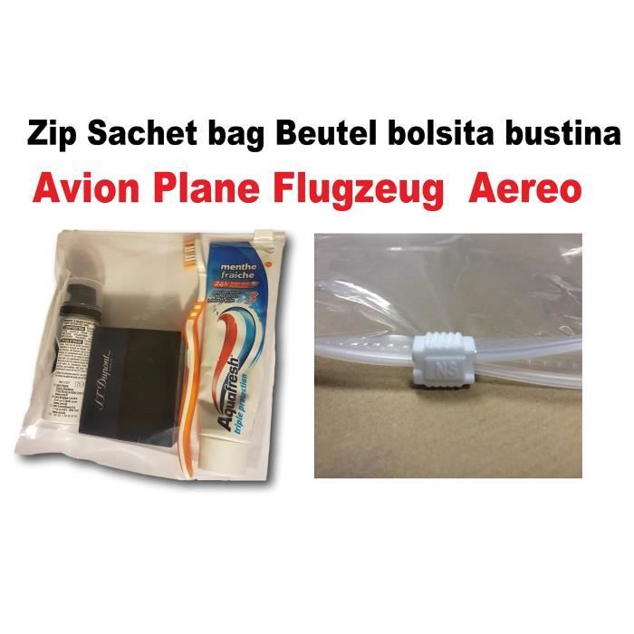 lot de 5 Pochette Sachet zip avion avec curseur, fermeture facile par ZIP  20 X 20 cm agrée pour les liquides en avion aéroport cosmétique,  médicaments, nourriture,au norme aérien, vol, voyage 