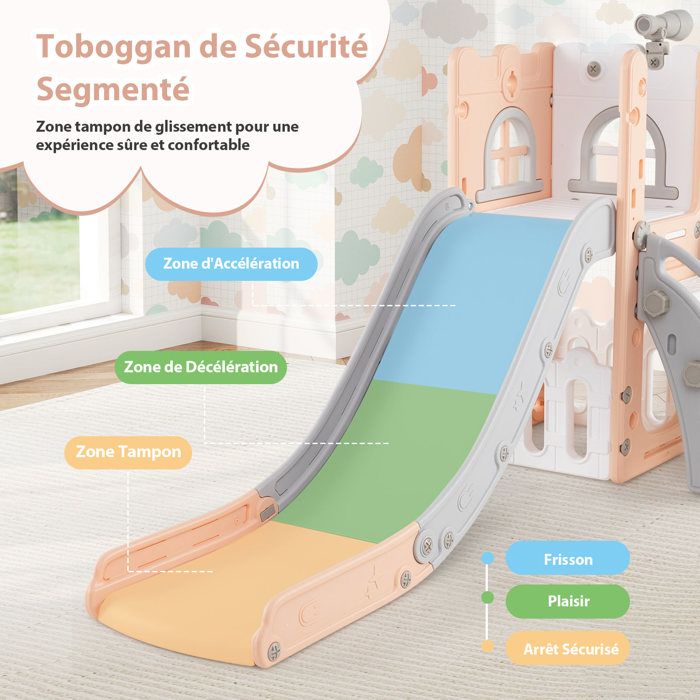 KrovtoyToboggan Pour Enfants,Toboggan Autoportant Avec Panier De Basket, Structure D'escalade Pour Tout-Petits,avec Couloir,télescope,Aire De Jeux Pour Bébés,Toboggan De Jardin Extérieur (Gris-6