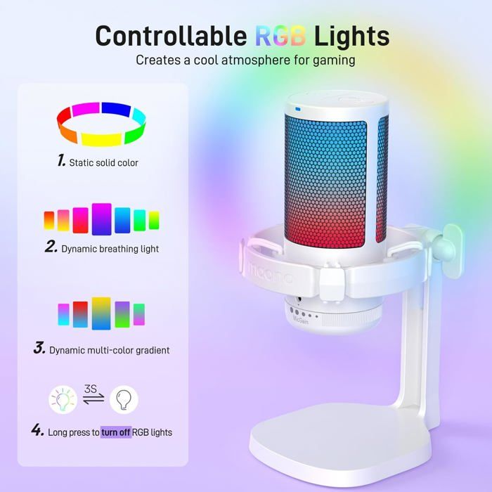 Microphone USB Gaming RGB Avec Réduction De Bruit - Pour Streaming, Podcast, PS5/PS4, PC - Plug & Play