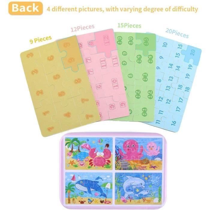 Puzzle à Emboîter Bois 6 Puzzles En Bois Animaux 9 Pièces – Jouet Éducatif Enfants 3-6 Ans, Animaux De La Ferme Et Savane