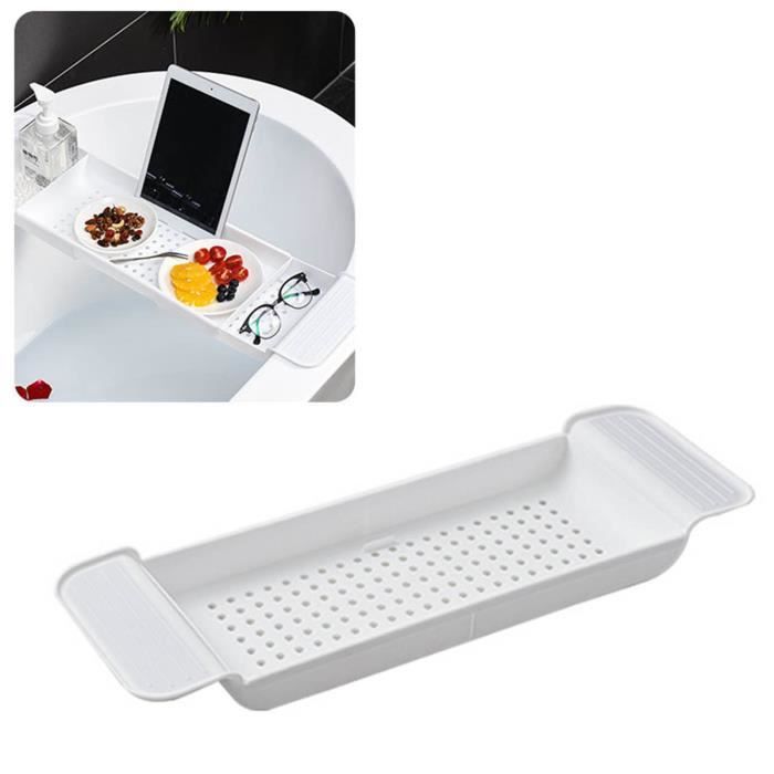 Plateau De Baignoire Extensible 56 à 80 Cm - Support Pour Tablette, Verre à Vin Et Livres - En Plastique PET, Trous De Drainage