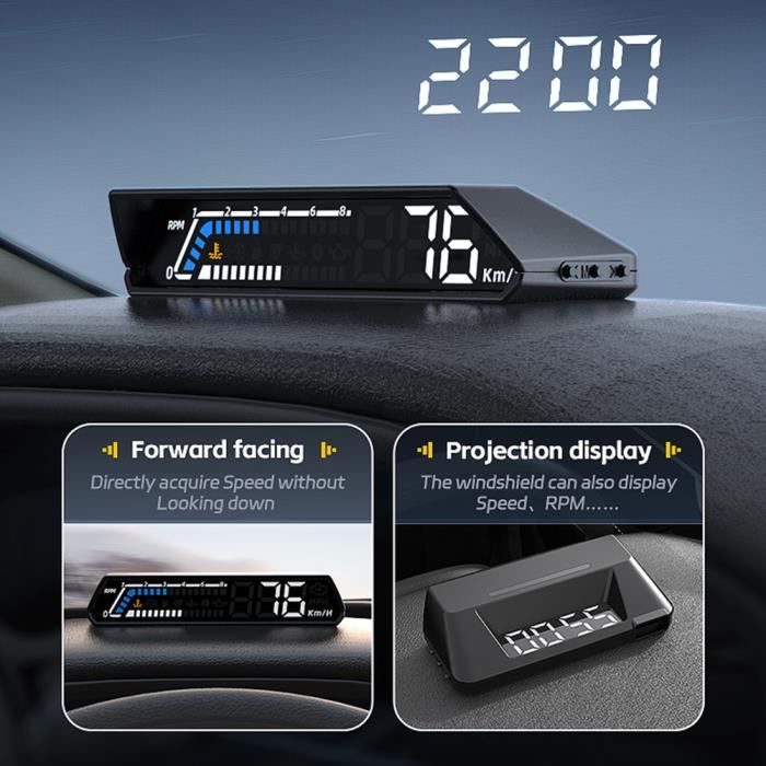 Affichage Tête Haute Voiture A8 HUD 5.9'' OBD2 - Écran Couleur Vitesse, RPM, Alarmes - Plug & Play