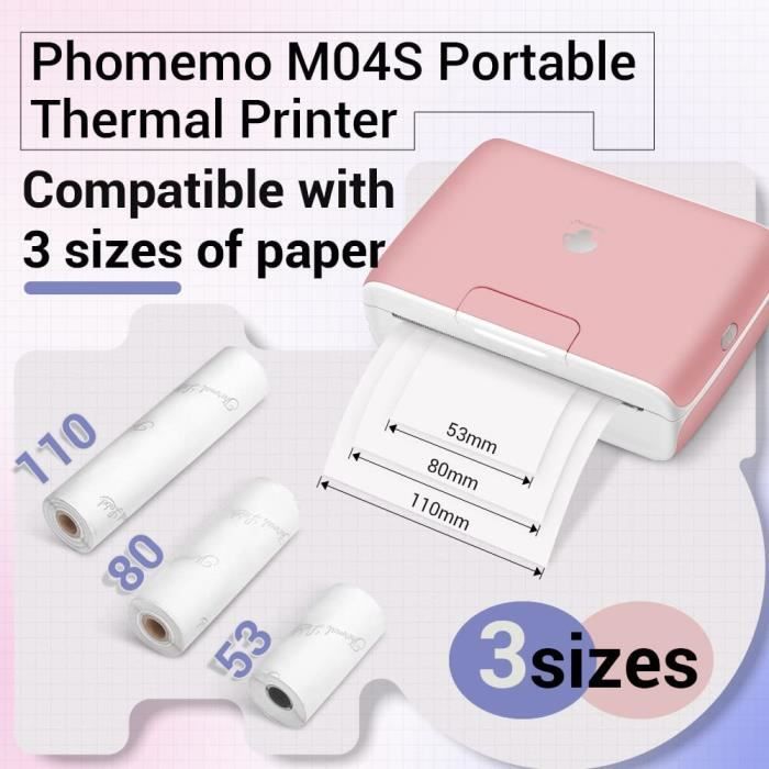 Mini Imprimante Portable Thermique Un Rouleau d'Impression Pape Rose