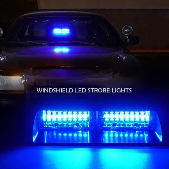 Gyrophare LED 16 Feux Rouges Pour Véhicule - 18 Modes Clignotants - 12V Allume-cigare - Avec Ventouses