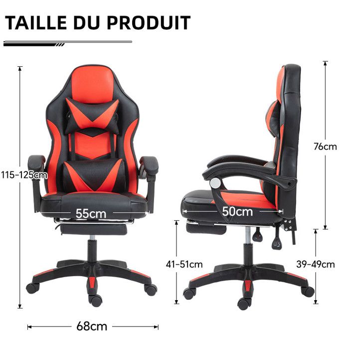 Frixovel Chaise Gaming Avec Repose-Pied – Fauteuil Ergonomique Soutien Lombaire & Appui-Tête – Noir/Gris
