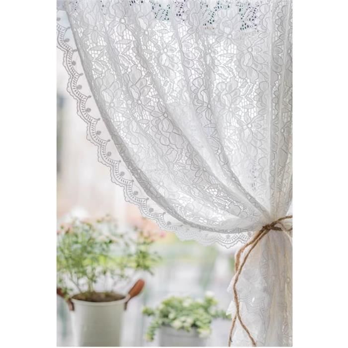 Rideau Brise-bise Transparent - Motif Fleurs Et Oiseaux - Style Campagne - 210 X 90 Cm