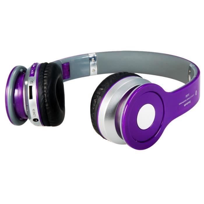 Casque Sans Fil MP3 Audio Stéréo Écran Micro SD LCD violet