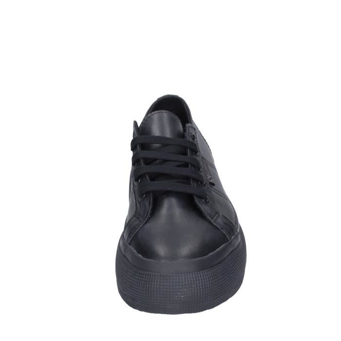 Baskets Femme SUPERGA Noir Cuir Talon Compens Fermeture