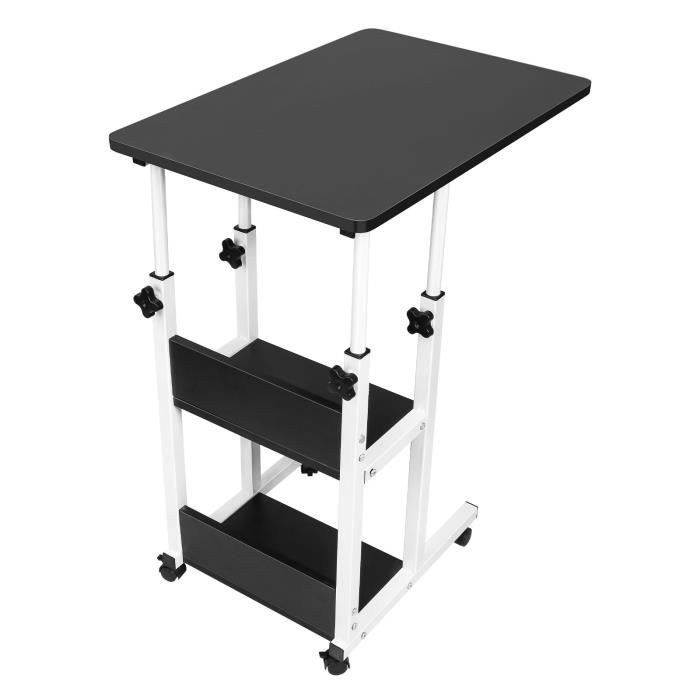 Bureau Assis-debout Roulant GYMAX - Réglable En Hauteur, 2 Plateaux Dont 1 Inclinable - Idéal Pour Télétravail, étude Ou Salon - 7