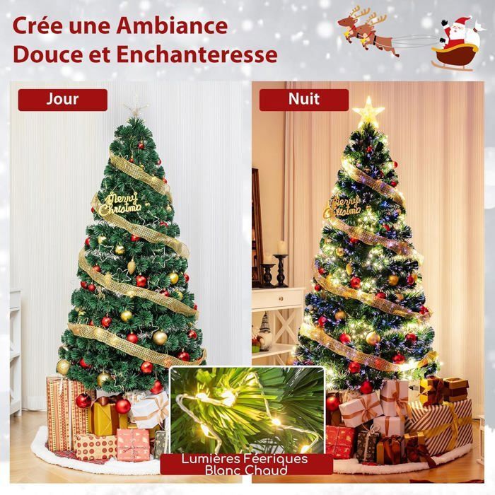 Sapin De Noël 95cm Avec Fibres Optiques - Prêt-à-briller, Branches Luxuriantes Et étoile Incluse - Idéal Salon, Bureau, Fêtes