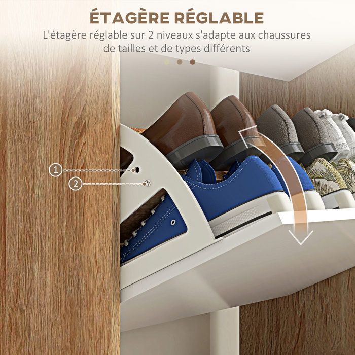 Meuble à Chaussures étroit 3 Portes HOMCOM - Rangement 12 Paires, étagères Réglables | 47x28x115 Cm, Blanc