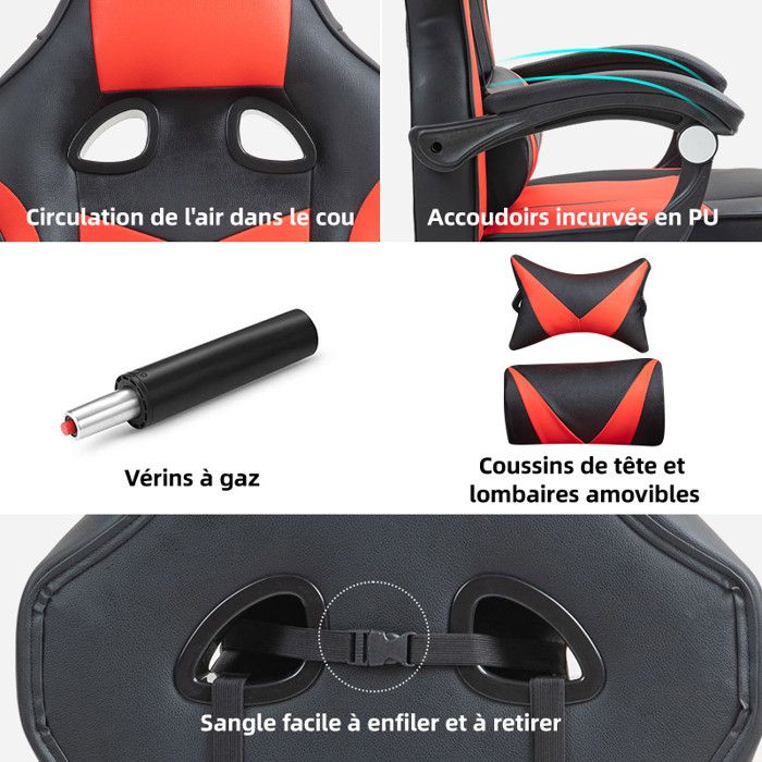 Frixovel Chaise Gaming Noir et Rouge avec Repose-Pieds