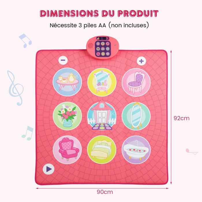 Tapis De Danse LED Pour Filles 3-12 Ans – 8 Motifs Princesse, 2 Modes, Musique, Antidérapant, Sans écran, Cadeau Noël Ou Anniversaire