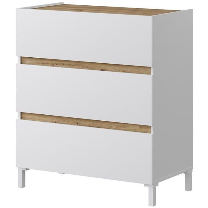 Calicosy Commode 3 tiroirs décor chêne nodi et blanc L79 cm - TEMPUS
