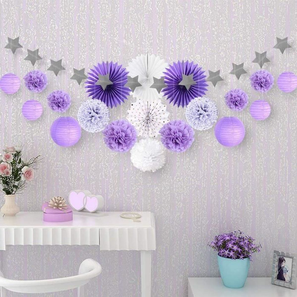 20pcs Salon Chambre Violet Gris Blanc Decoration Papier De Soie