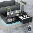 Table Basse Salon COSTWAY - Lumières LED 20 Couleurs - 95 x 55 x 31 CM - Table Basse LED avec Grand Tiroir et Compartiment - Noir