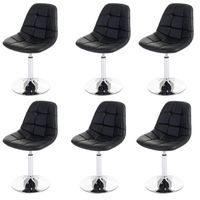 6x chaises de salle à manger en simili-cuir noir pied chromé pivotant CDS04623