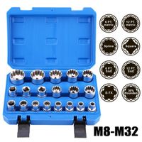 19 pièces 1/2 "entraînement 6 12 points Hex Torx cannelé Bit Socket Set Kit d'outils de réparation M8-M32