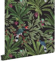 papier peint feuilles tropicales noir et vert jungle - 0,53 x 10,05 m - 139190