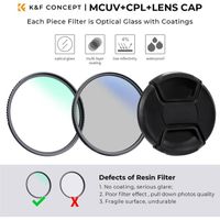 K&F Concept Kit de filtre 49mm UV + CPL + Bouchon d'objectif + Pochette + 3 Chiffons de Nettoyage