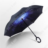 TD® Parapluie droit inversé créatif Parapluie à long manche inversé Parapluie de voiture double couche à rétraction complète