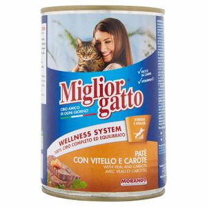 BOITES - PATÉES Miglior cane - 01242 - MIGLIOR Gatto 400 GR. Mijotes Pate De Veau/Carottes Aliments pour Chats