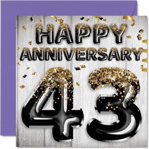 CARTE CORRESPONDANCE Awesome 43Rd Anniversary Card For Husband Boyfriend Wife Girlfriend - Black Gold Glitter Balloons - Happy 43 Anniversary Car[n5804]