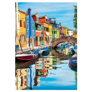 PUZZLE Puzzle adulte Maisons colorees de Burano 1000 pieces 48x68cm Ile Venise Italie romantique Set puzzle classique et carte