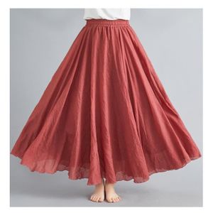 JUPE Jupe plissée longue en lin pour femme - Rouge rouille - Taille 60-90 cm/64-94 cm - Doublure mi-longue