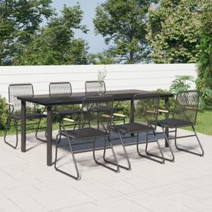 Ensemble table et chaise de jardin vidaXL Ensemble à dîner de jardin 7 pcs Noir Rotin PVC 3099213