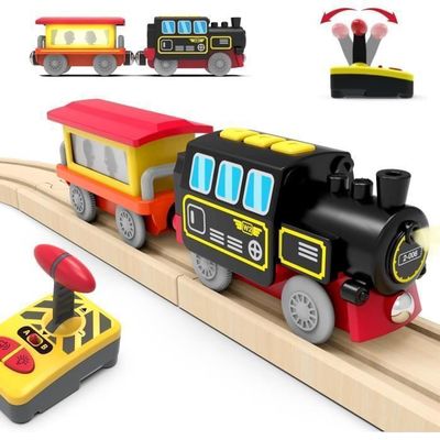 Train électrique à Piles Avec Connexion Magnétique - Jouet En Bois Compatible Thomas, Brio - Pour Enfants Dès 3 Ans (jaune) - 6