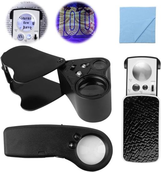 2 Loupes Bijoutier 30X/60X/90X Avec LED Et UV - Pour Diamants, Pièces, Cannabis - Portable