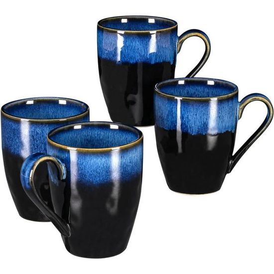 Lot De 4 Tasses à Café En Céramique Cosumy 350 Ml - Grès Épais Émail Réactif Fait Main - Garde La Chaleur
