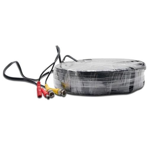 Câble Vidéo + Alimentation Pour Caméra De Surveillance - BNC + DC - Longueur 18m (environ) - Résolution Jusqu'à 2K - Noir étanche