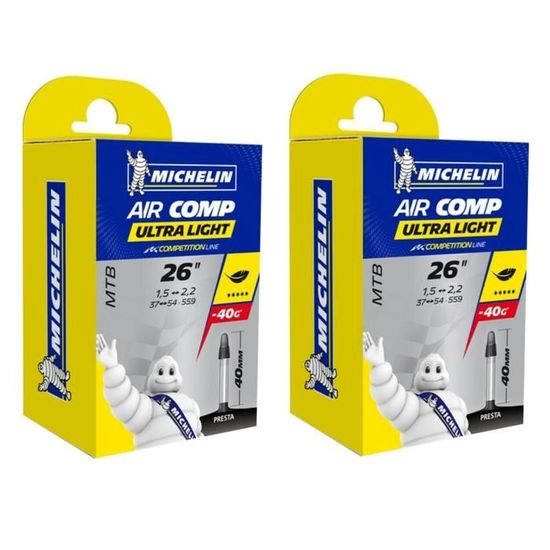 2X Chambre A AIR Velo Michelin 26 x 1 50 2 20 37 54 559 AIRCOMP Ultralight Valve Presta 40mm COMP VTT Competition Course Cdiscount Sport