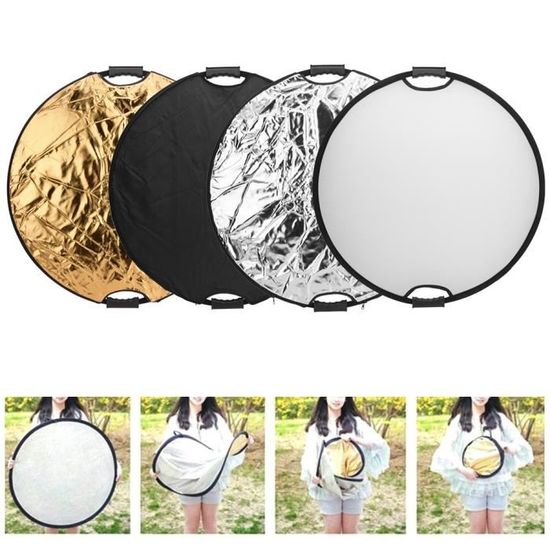 Yiarsky Réflecteur Photo 5 En 1 Rond 80 Cm Pliable – Diffuseur, Or, Argent, Blanc, Noir – Idéal Portrait, Mariage, Selfie, Studio