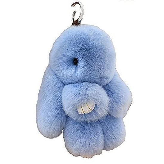 Porte clé Brun femme lapin en cuir pompon boule pendentif sac a main toucher doux