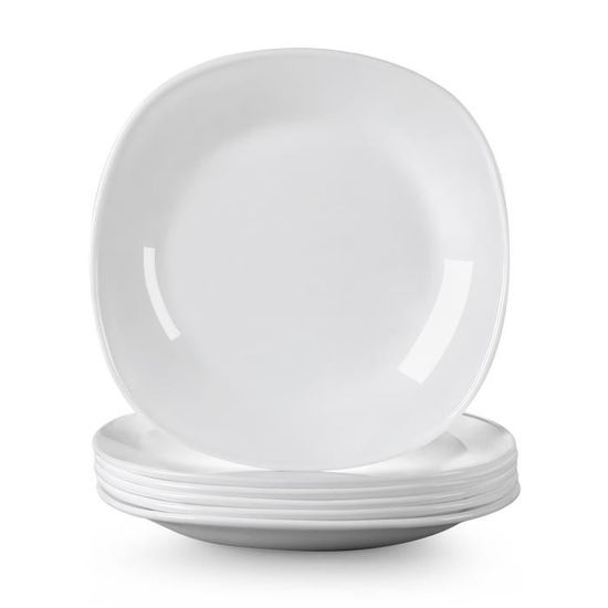Malacasa, Série ESMER Lot de 6 assiettes Plates 11" -  Service de Table en Verre opale - passe au lave-vaisselle et au micro-ondes